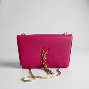 Hot Pink Leather Shoulder & Crossbody Bag w/ Gold Tassel Hardware